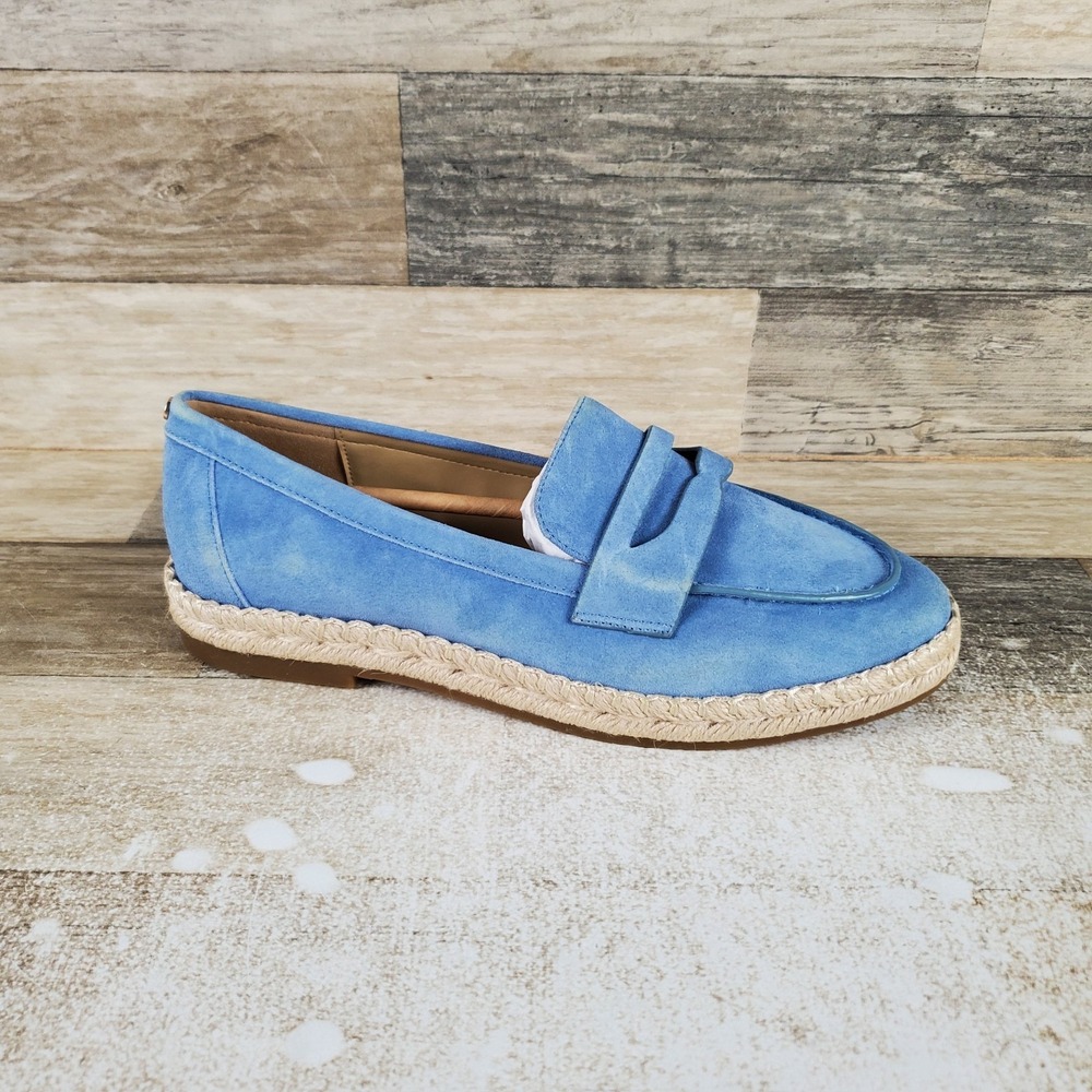 Michael Kors Lennon Womens Penny Loafers Sz 7.5 M French Blue Leather Slip On